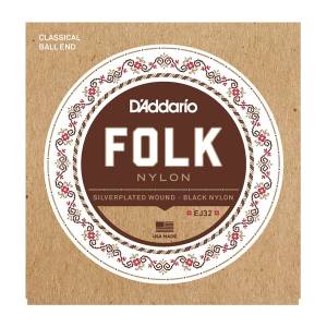 Daddario EJ32 Folk Nylon Silver Wound/Black Nylon Treble Guitar Strings Gauge 28-45 ej-32